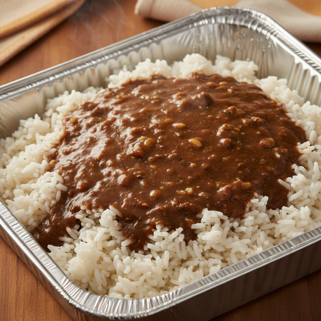 rice and gravy tray